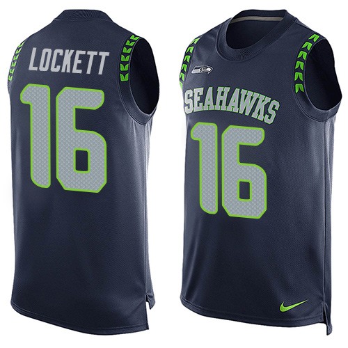 Men's Nike Seattle Seahawks #16 Tyler Lockett Limited Steel Blue Player Name & Number Tank Top NFL Jersey