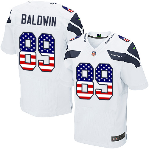 Men's Nike Seattle Seahawks #89 Doug Baldwin Elite White Road USA Flag Fashion NFL Jersey