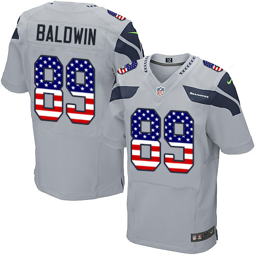 Men's Nike Seattle Seahawks #89 Doug Baldwin Elite Grey Alternate USA Flag Fashion NFL Jersey