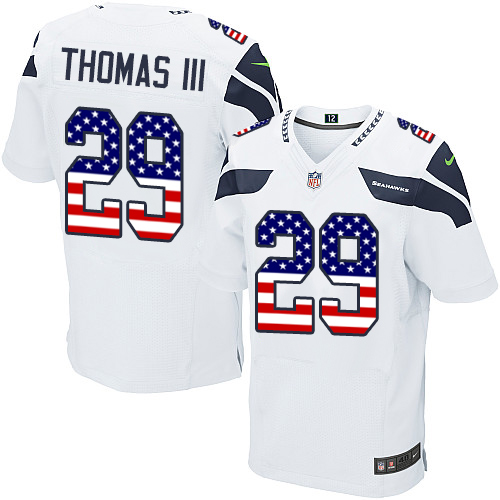 Men's Nike Seattle Seahawks #29 Earl Thomas III Elite White Road USA Flag Fashion NFL Jersey