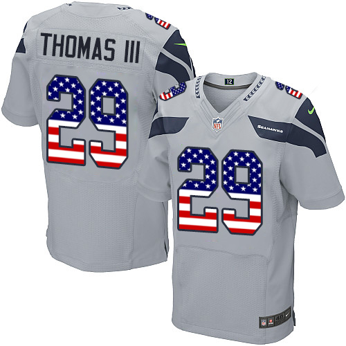 Men's Nike Seattle Seahawks #29 Earl Thomas III Elite Grey Alternate USA Flag Fashion NFL Jersey