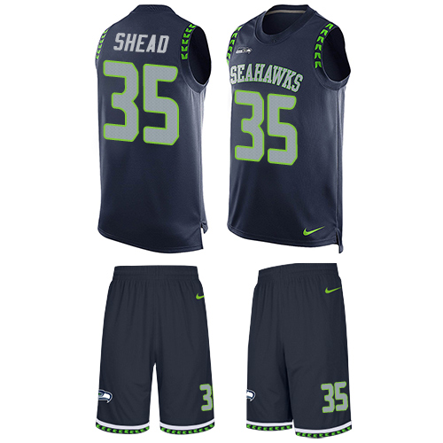 Men's Nike Seattle Seahawks #35 DeShawn Shead Limited Steel Blue Tank Top Suit NFL Jersey