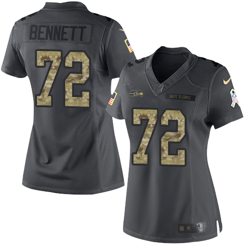 Women's Nike Seattle Seahawks #72 Michael Bennett Limited Black 2016 Salute to Service NFL Jersey