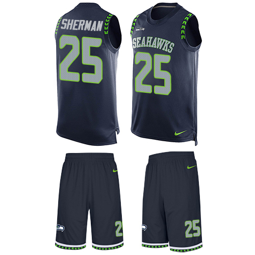Men's Nike Seattle Seahawks #25 Richard Sherman Limited Steel Blue Tank Top Suit NFL Jersey