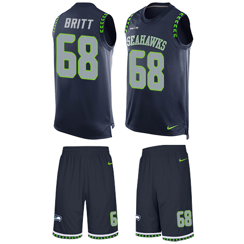 Men's Nike Seattle Seahawks #68 Justin Britt Limited Steel Blue Tank Top Suit NFL Jersey