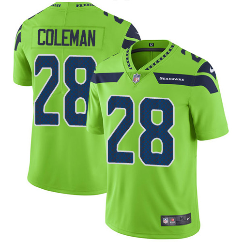 Men's Nike Seattle Seahawks #28 Justin Coleman Elite Green Rush Vapor Untouchable NFL Jersey
