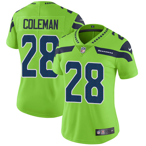 Women's Nike Seattle Seahawks #28 Justin Coleman Limited Green Rush Vapor Untouchable NFL Jersey