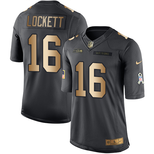 Men's Nike Seattle Seahawks #16 Tyler Lockett Limited Black/Gold Salute to Service NFL Jersey