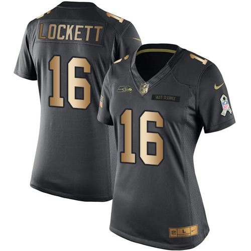 Women's Nike Seattle Seahawks #16 Tyler Lockett Limited Black/Gold Salute to Service NFL Jersey