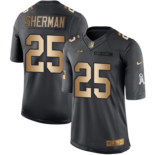 Men's Nike Seattle Seahawks #25 Richard Sherman Limited Black/Gold Salute to Service NFL Jersey