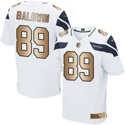 Men's Nike Seattle Seahawks #89 Doug Baldwin Elite White/Gold NFL Jersey