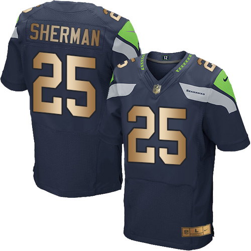 Men's Nike Seattle Seahawks #25 Richard Sherman Elite Navy/Gold Team Color NFL Jersey