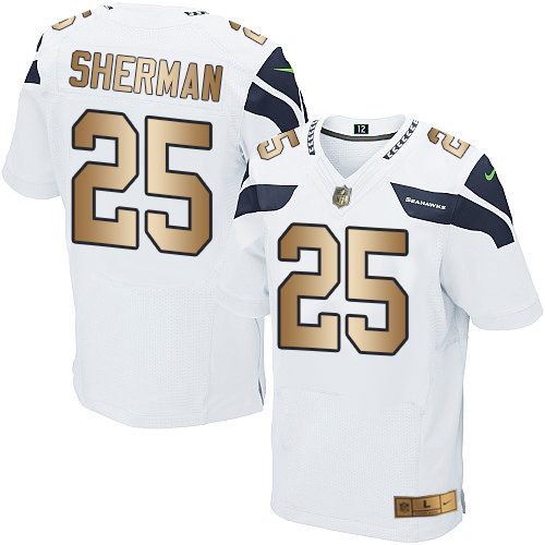 Men's Nike Seattle Seahawks #25 Richard Sherman Elite White/Gold NFL Jersey