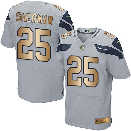 Men's Nike Seattle Seahawks #25 Richard Sherman Elite Grey/Gold Alternate NFL Jersey