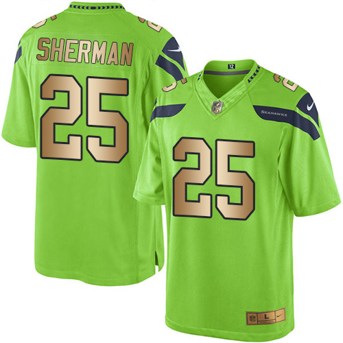 Men's Nike Seattle Seahawks #25 Richard Sherman Limited Green/Gold Rush Vapor Untouchable NFL Jersey