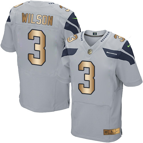 Men's Nike Seattle Seahawks #3 Russell Wilson Elite Grey/Gold Alternate NFL Jersey