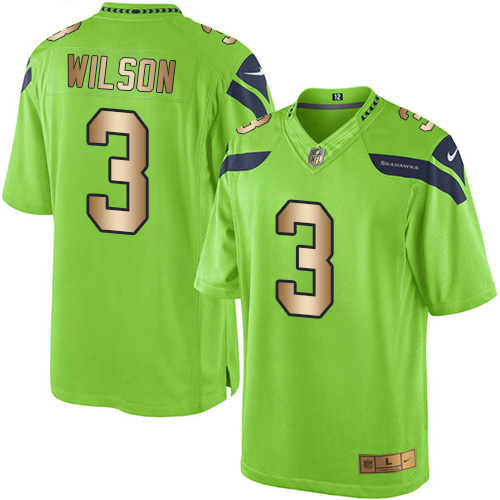 Men's Nike Seattle Seahawks #3 Russell Wilson Limited Green/Gold Rush Vapor Untouchable NFL Jersey