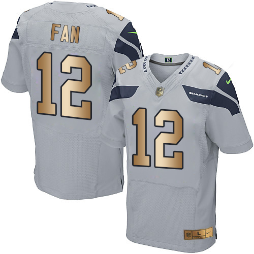 Men's Nike Seattle Seahawks 12th Fan Elite Grey/Gold Alternate NFL Jersey