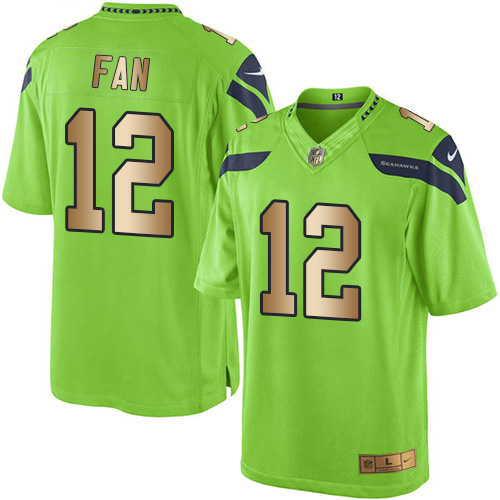 Men's Nike Seattle Seahawks 12th Fan Limited Green/Gold Rush Vapor Untouchable NFL Jersey
