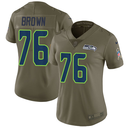 Women's Nike Seattle Seahawks #76 Duane Brown Limited Olive 2017 Salute to Service NFL Jersey