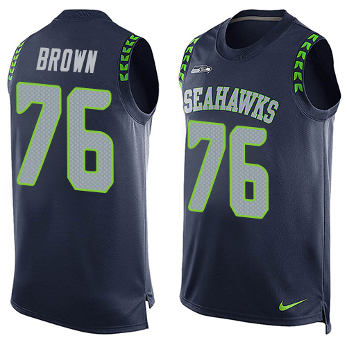 Men's Nike Seattle Seahawks #76 Duane Brown Limited Steel Blue Player Name & Number Tank Top NFL Jersey