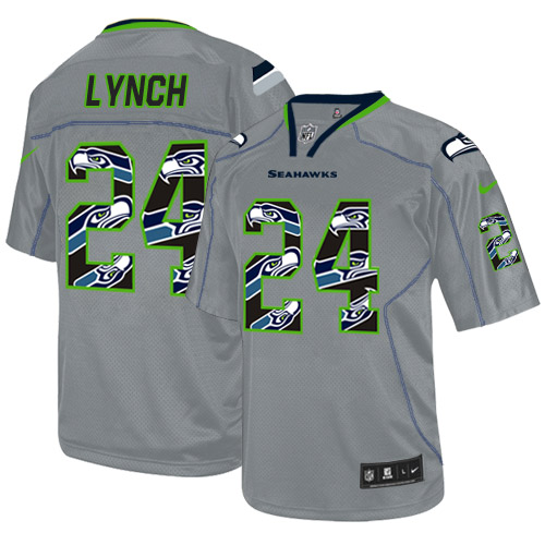 Men's Nike Seattle Seahawks #24 Marshawn Lynch Elite New Lights Out Grey NFL Jersey