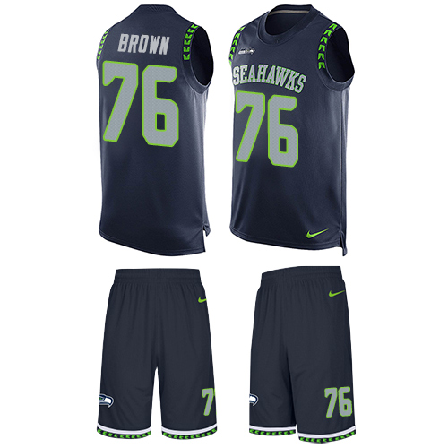Men's Nike Seattle Seahawks #76 Duane Brown Limited Steel Blue Tank Top Suit NFL Jersey