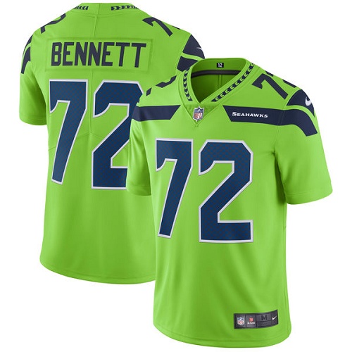 Men's Nike Seattle Seahawks #72 Michael Bennett Elite Green Rush Vapor Untouchable NFL Jersey