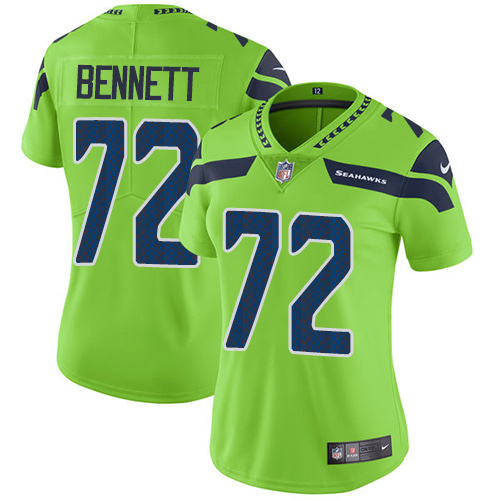 Women's Nike Seattle Seahawks #72 Michael Bennett Elite Green Rush Vapor Untouchable NFL Jersey