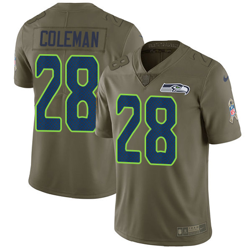 Men's Nike Seattle Seahawks #28 Justin Coleman Limited Olive 2017 Salute to Service NFL Jersey