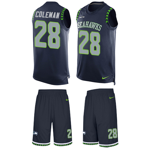 Men's Nike Seattle Seahawks #28 Justin Coleman Limited Steel Blue Tank Top Suit NFL Jersey