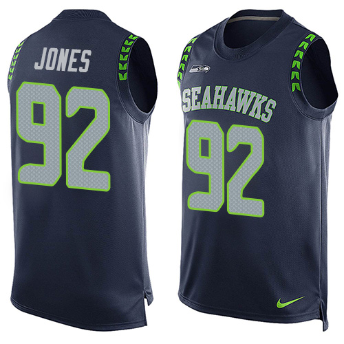 Men's Nike Seattle Seahawks #92 Nazair Jones Limited Steel Blue Player Name & Number Tank Top NFL Jersey