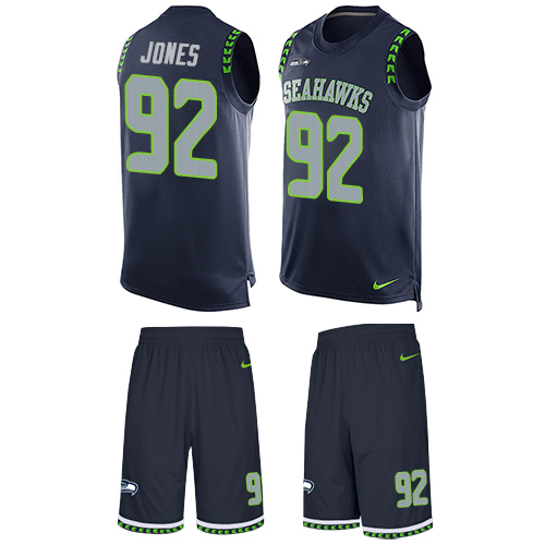 Men's Nike Seattle Seahawks #92 Nazair Jones Limited Steel Blue Tank Top Suit NFL Jersey