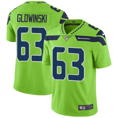 Men's Nike Seattle Seahawks #63 Mark Glowinski Limited Green Rush Vapor Untouchable NFL Jersey