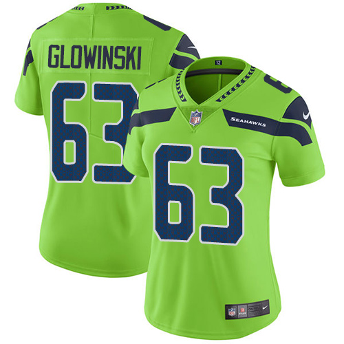 Women's Nike Seattle Seahawks #63 Mark Glowinski Elite Green Rush Vapor Untouchable NFL Jersey