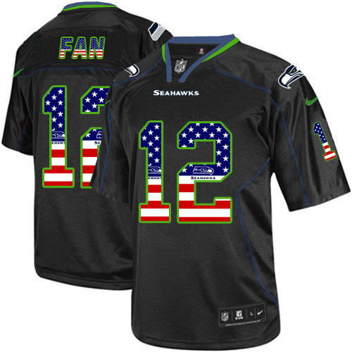 Men's Nike Seattle Seahawks 12th Fan Elite Black USA Flag Fashion NFL Jersey