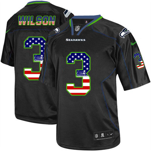 Men's Nike Seattle Seahawks #3 Russell Wilson Elite Black USA Flag Fashion NFL Jersey