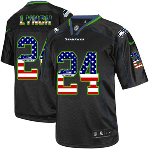Men's Nike Seattle Seahawks #24 Marshawn Lynch Elite Black USA Flag Fashion NFL Jersey