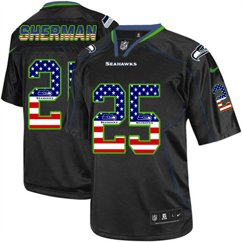 Men's Nike Seattle Seahawks #25 Richard Sherman Elite Black USA Flag Fashion NFL Jersey