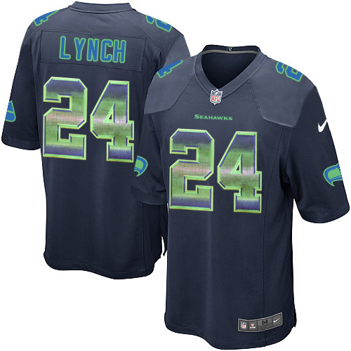 Men's Nike Seattle Seahawks #24 Marshawn Lynch Limited Navy Blue Strobe NFL Jersey