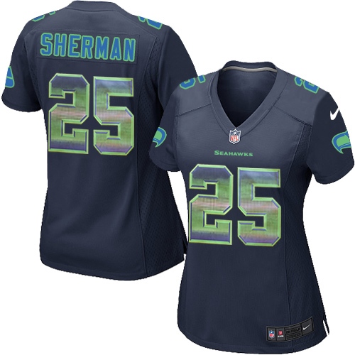 Women's Nike Seattle Seahawks #25 Richard Sherman Limited Navy Blue Strobe NFL Jersey