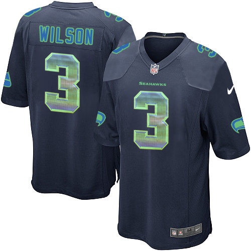 Men's Nike Seattle Seahawks #3 Russell Wilson Limited Navy Blue Strobe NFL Jersey
