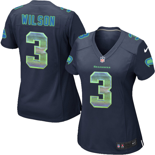 Women's Nike Seattle Seahawks #3 Russell Wilson Limited Navy Blue Strobe NFL Jersey
