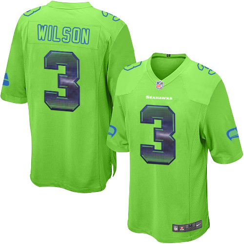 Men's Nike Seattle Seahawks #3 Russell Wilson Limited Green Strobe NFL Jersey