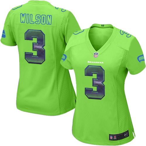 Women's Nike Seattle Seahawks #3 Russell Wilson Limited Green Strobe NFL Jersey