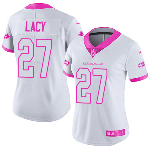 Women's Nike Seattle Seahawks #27 Eddie Lacy Limited White/Pink Rush Fashion NFL Jersey