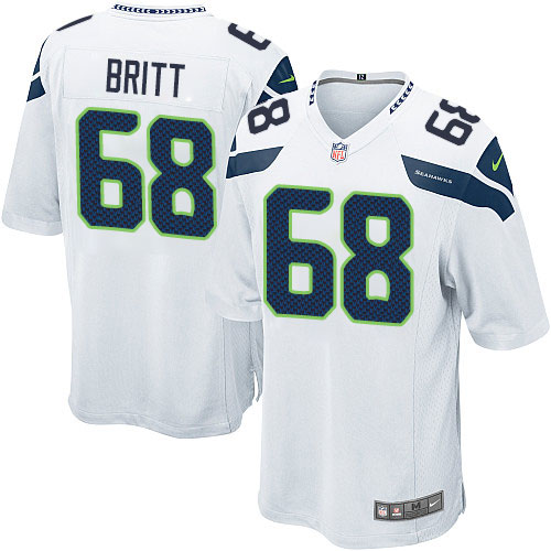 Men's Nike Seattle Seahawks #68 Justin Britt Game White NFL Jersey