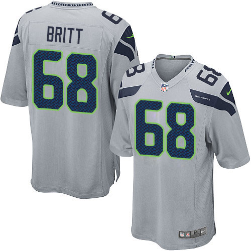 Men's Nike Seattle Seahawks #68 Justin Britt Game Grey Alternate NFL Jersey