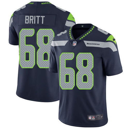 Youth Nike Seattle Seahawks #68 Justin Britt Navy Blue Team Color Vapor Untouchable Limited Player NFL Jersey