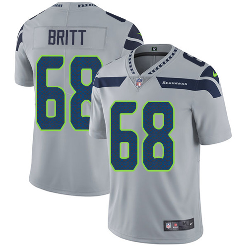 Youth Nike Seattle Seahawks #68 Justin Britt Grey Alternate Vapor Untouchable Limited Player NFL Jersey